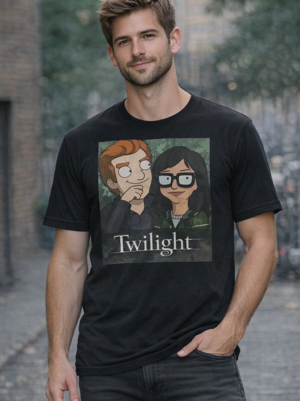 Twilight Graphic Black Men's Crewneck T‑Shirt